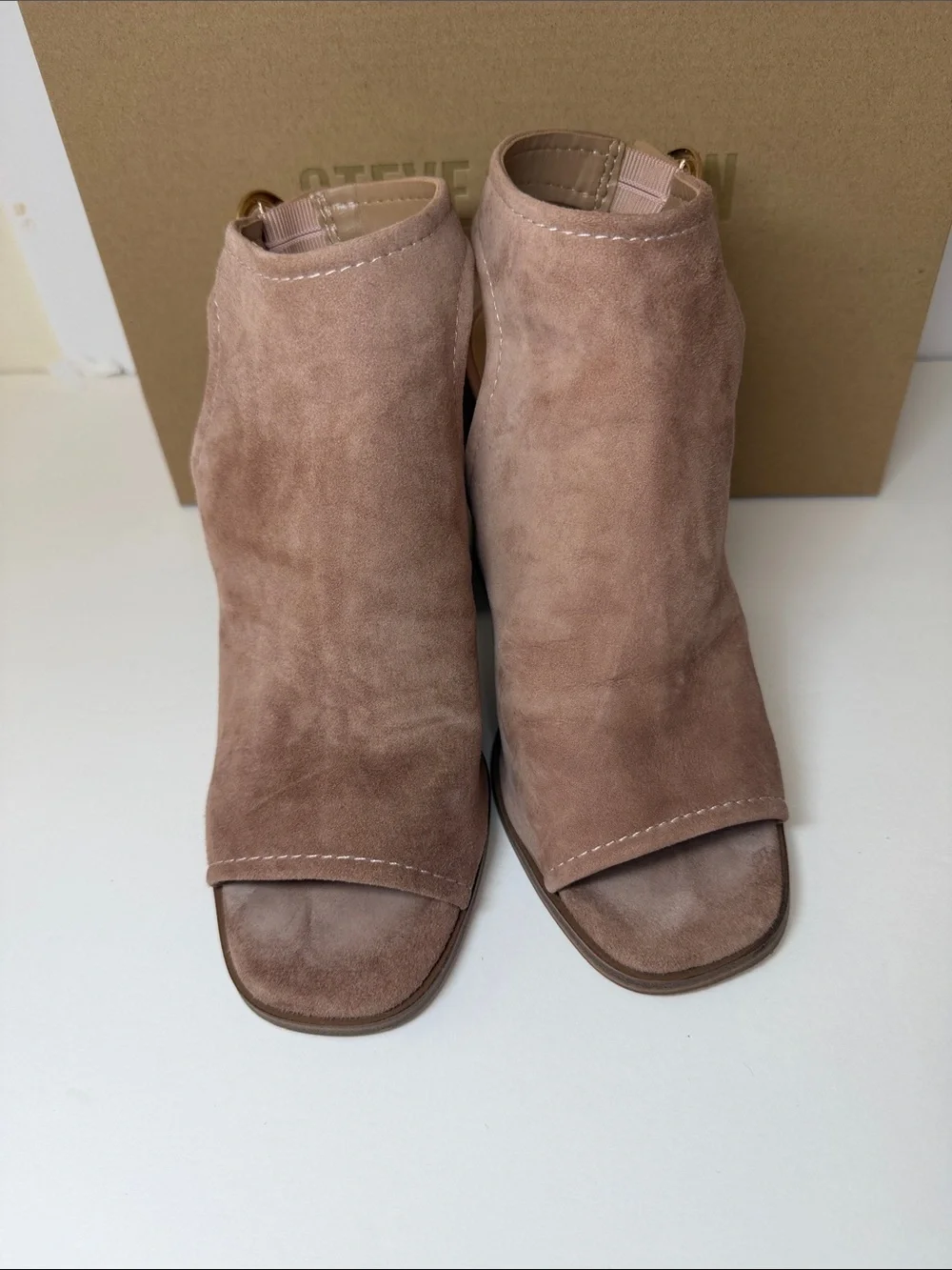 Steve Madden Suede Peep Toe Block Heel Sandals Tan/Blush Size 7